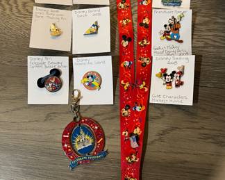 Disneyland, lanyard, and many collectible pins