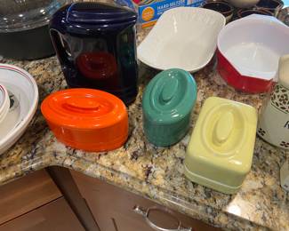 Vintage Hall storage containers and cobalt pitcher