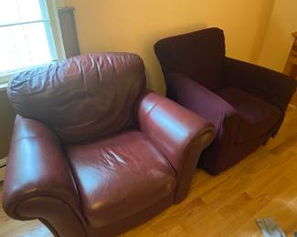 Leather chair and covered chair