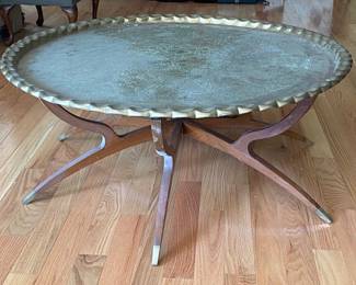 Brass tray/table (India) on wooden stand