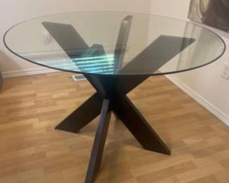 Modern Pier 1 X-Base Dining Table with Glass Top