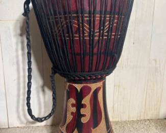 African Ghana Djembe Drum - Black & Red Carved Hand Drum
