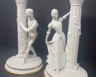 1986 Franklin Mint Porcelain "Romeo and Juliet" Candlesticks