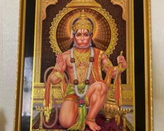 Gilt Gold Framed Metallic Gold Hanuman Ji Art Print - 16x24"