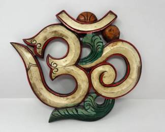 Carved Wood Om Symbol - Made in Nepal - 11"T
