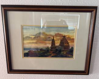1999 Framed Original Watercolor of Russian Orthodox Church - Signed Sorokin