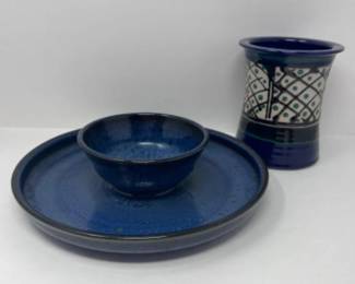 Rustic Blue Studio Pottery Utensil Holder - Chip & Dip Plate