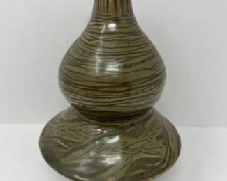 Unique Green Studio Pottery Art Vessel Vase - 9.5"T