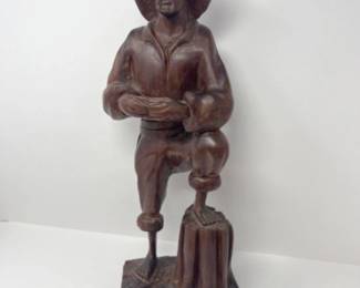 Vintage Hand Carved Wood Cowboy with Harmonica