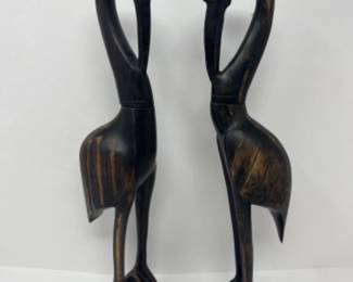 Vintage Hand Carved Wood Heron Crane Figures - 15"T