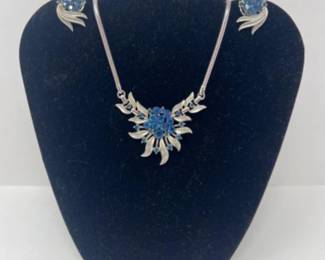 Vintage TRIFARI Blue Stone Costume Jewelry Necklace & Earrings