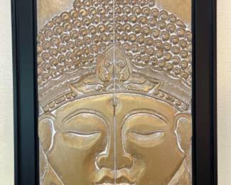 Framed 2 Panel Carved Wood Buddha Wall Decor