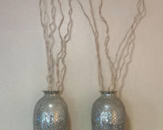 2 Geometric Pattern Floor Vase w/ Mirrored Glass Mosaic - 22"T