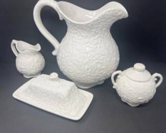 Home Brand White Floral Pattern Pitcher, Cream & Sugar, & Butter Dish
