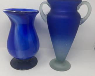 Cobalt Swirl Glass Vase & Cobalt Ombre Satin Handled Vase