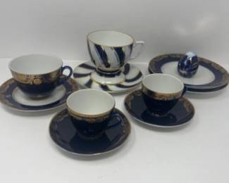 Lomonosov Cobalt Blue Coffee Teacups, Saucers, Plates & Egg