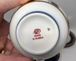 Lomonosov Cobalt Blue Coffee Teacups, Saucers, Plates & Egg