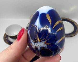 Lomonosov Cobalt Blue Coffee Teacups, Saucers, Plates & Egg