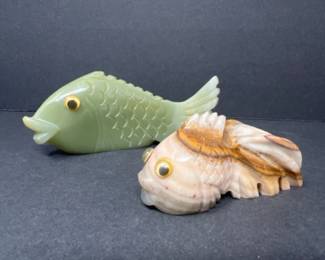 Kitschy Carved Stone Googly Eyed Fish