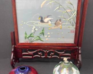 Vintage Chinese Screen of Double Sided Silk Embroidery +
