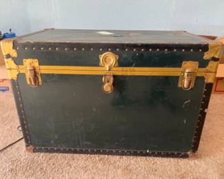 Vintage Hunter Green Steamer Trunk