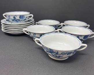 Vintage Blue Danube Two Handled Cream Soup Bowl & Plates