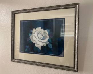 Janette L. Hoff Framed Single White Rose Watercolor Print