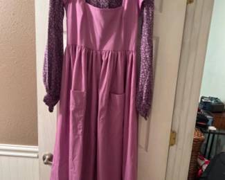 Vintage 1970s Purple Prairie Smock Dress - Waist 30"