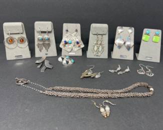 Sterling - Silver Tone Earrings & Necklace - Paula Armstrong