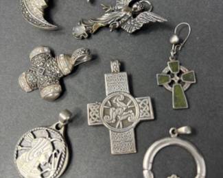 Sterling Pendants & Crescent Moon Brooch