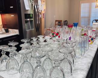 Huge wine glass collection- some crystal , some hand painted 