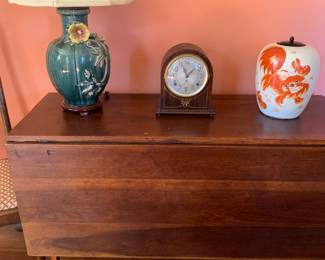 antique drop leaf table with gorgeous Chinese pottery lamp 