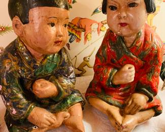 very large vintage chalk Asian children