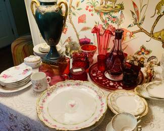 fine porcelain and cranberry glass 