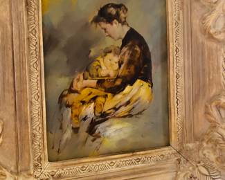 sweet original painting of a mother with a chubby cheeked babe