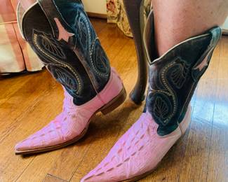 Pink hand made crocodile boots size eleven. 