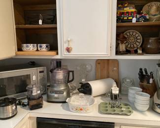 microwave, food processors, Corningware, knife set, blender, etc. 
