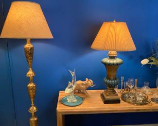 lamps, 1973 Perry glass dolphin, elephant figure, etc. 