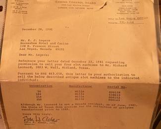slot machine letter of provenance