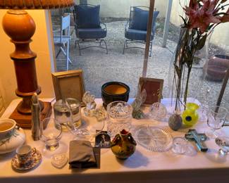 Waterford, Steuben, Blenko, Weller, art glass, wood lamp, etc.