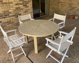 patio table, director's chairs