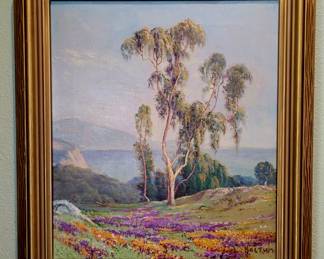 Vintage original oil painting by Louise Holtum (1882-1945) "California Coast with Wildflowers"