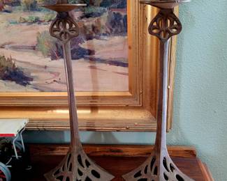 Pair of vintage bronze Nouveau candlesticks
