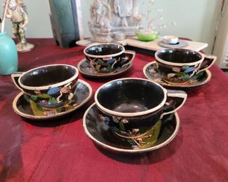 4 circa 1930's Mexican painted cups and saucers