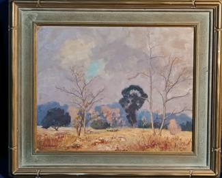 Original vintage oil by C. B. Green. "Arroyo-South Pasadena". Listed artist