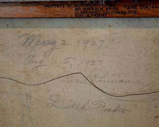 Written on the back of the canvas of the Dutch Trader/Galleon painting. Not sure of the artist name....