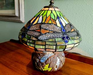 Small reproduction leaded Tiffany style glass lamp