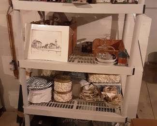 several china sets, lighthouse collectibles, train collectibles