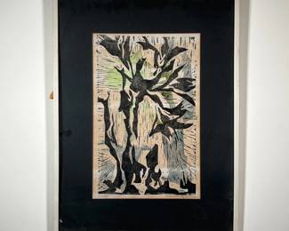 DOROTHY BROWDY KUSHNER WOODCUT PRINT | Colored woodcut titled "Lilies" by Dorothy Browdy Kushner. 11 x 16.5 in., sight. - w. 19 x h. 25 in (frame)