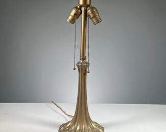 HANDEL-STYLE PAINTED BRONZE LAMP | Bronze table lamp with gold paint. No shade. -   h. 20 x dia. 7 in
